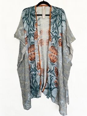 Aratta Silent Journey Blue Orange Floral Flowy Kimono, OS